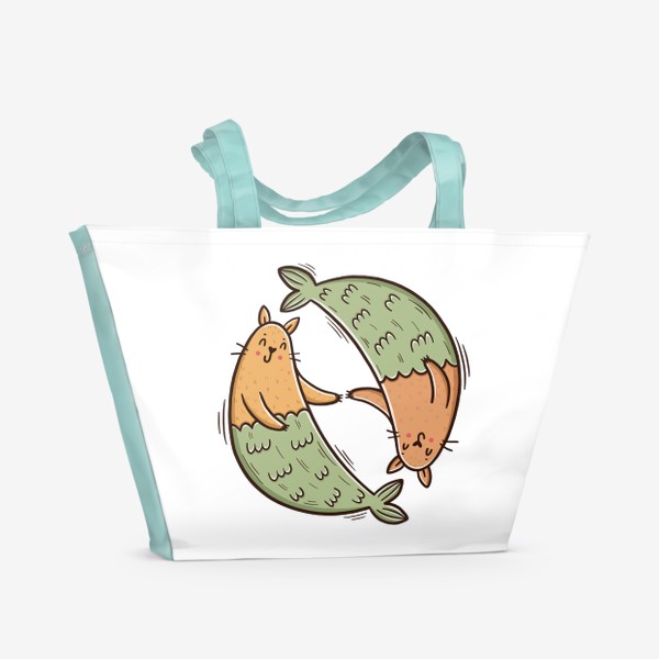 Пляжная сумка «Милые котики - русалки. Рыбы. Подарок для рыб. Любовь»