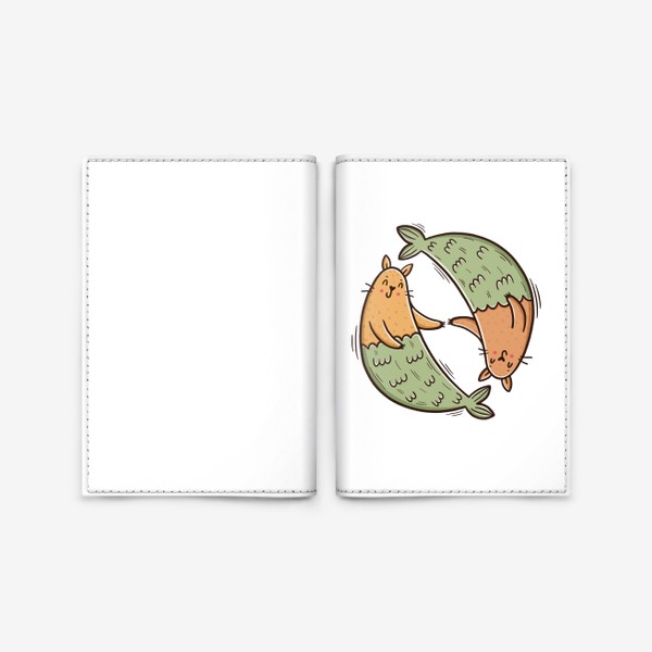Обложка для паспорта «Милые котики - русалки. Рыбы. Подарок для рыб. Любовь»