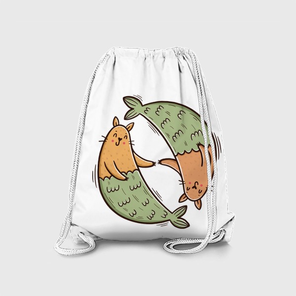 Рюкзак &laquo;Милые котики - русалки. Рыбы. Подарок для рыб. Любовь&raquo;