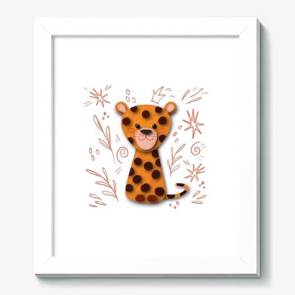 Картина «Милый игрушечный леопард на фоне узора в дудл стиле»
