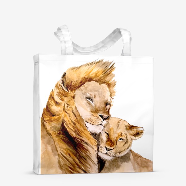 Сумка-шоппер «Львы львица  лев 14 февраля День влюбленных романтика пара любовь »
