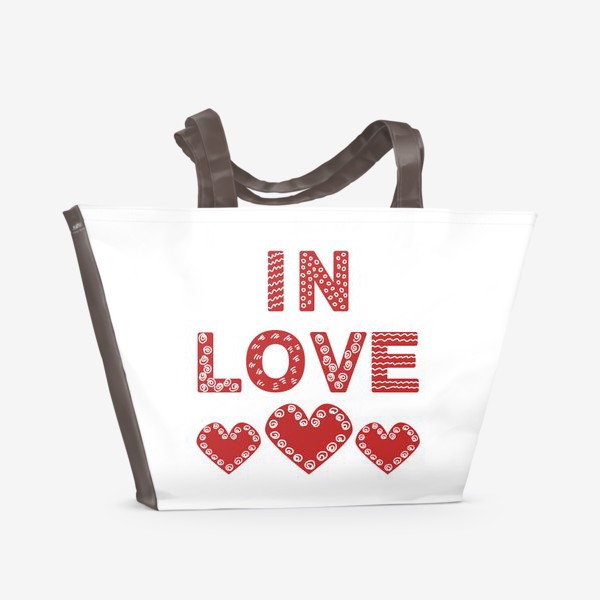 Пляжная сумка «Влюблен/Влюблена. Надпись в скандинавском стиле с сердечками ко дню св.Валентина»