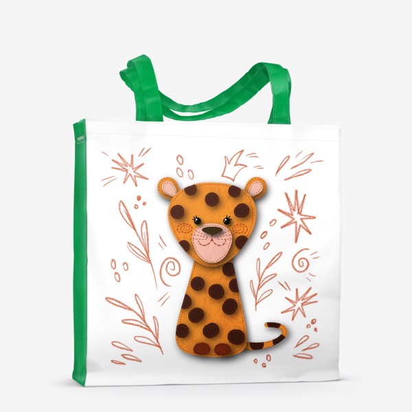 Сумка-шоппер «Милый игрушечный леопард на фоне узора в дудл стиле»