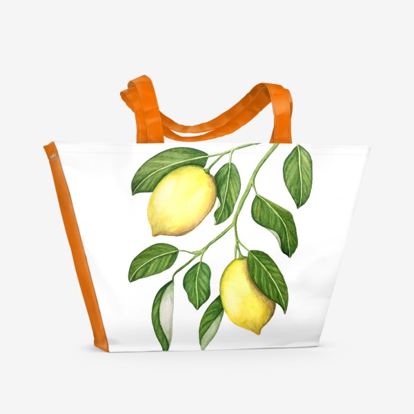 Пляжная сумка &laquo;Ветка с лимонами. Акварель.&raquo;