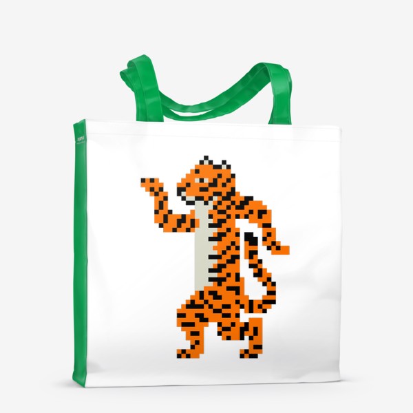 Сумка-шоппер «Тигр танцует. Веселый тигренок празднует Рождество. Символ Нового года в пикселях»