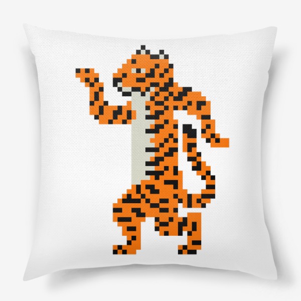 Подушка «Тигр танцует. Веселый тигренок празднует Рождество. Символ Нового года в пикселях»