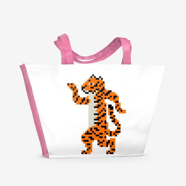 Пляжная сумка «Тигр танцует. Веселый тигренок празднует Рождество. Символ Нового года в пикселях»
