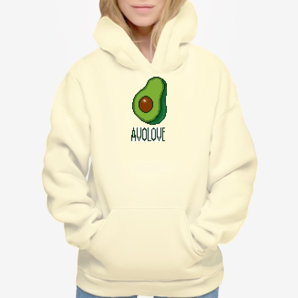 Худи «Авокадо в разрезе. Любовь к авокадо. Авокадо в пикселях»