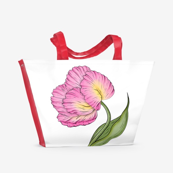 Пляжная сумка «Розовый тюльпан. Диджитал акварель.»