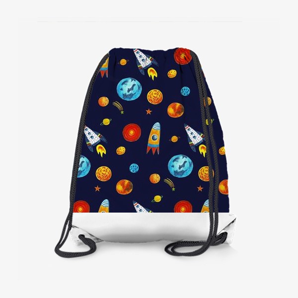 Рюкзак «Яркий паттерн с космосом и ракетами»