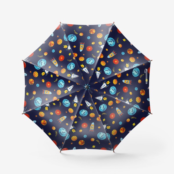Зонт «Яркий паттерн с космосом и ракетами»