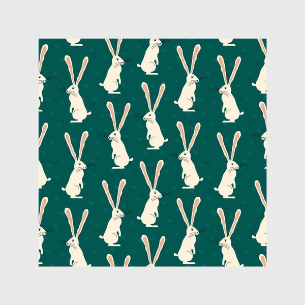 Шторы «Белые кролики на зеленом фоне паттерн»