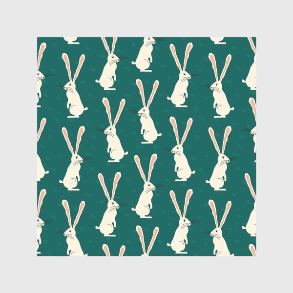 Скатерть «Белые кролики на зеленом фоне паттерн»