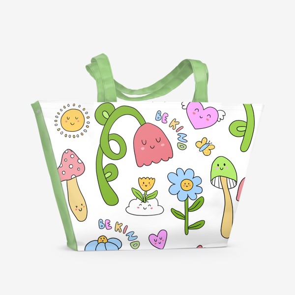 Пляжная сумка «Абстракция (цветы,грибы) /Be Kind»