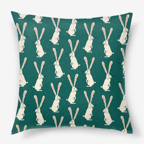 Подушка «Белые кролики на зеленом фоне паттерн»