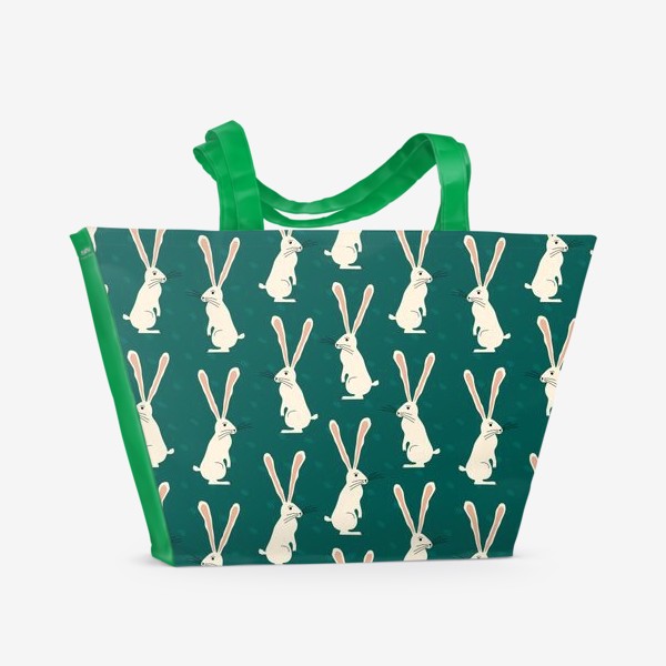 Пляжная сумка &laquo;Белые кролики на зеленом фоне паттерн&raquo;