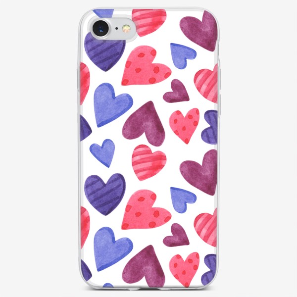 Чехол iPhone «Акварельные сердечки.»