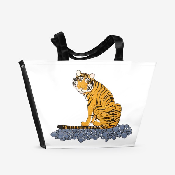Пляжная сумка «Тигр сидит на берегу»