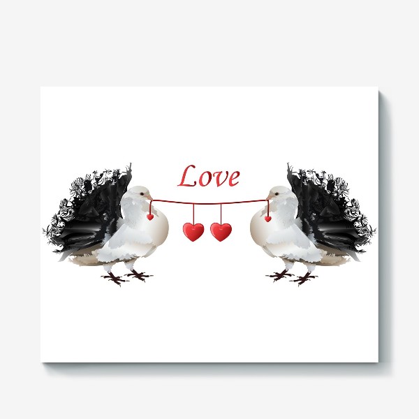 Холст «Любовь, голуби любви с красным сердцем»
