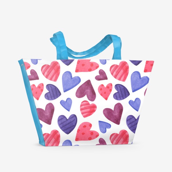 Пляжная сумка «Акварельные сердечки.»
