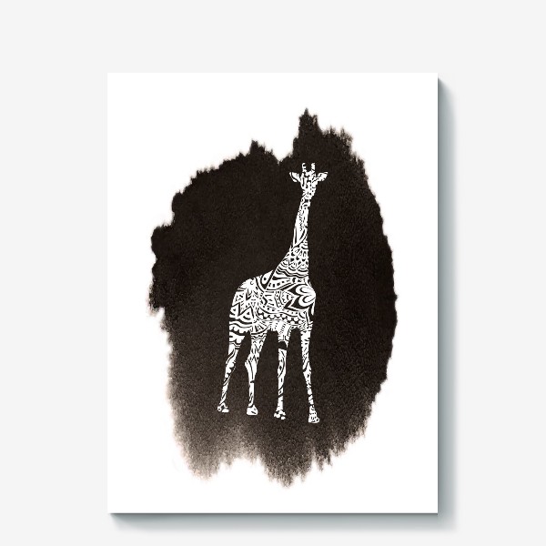 Холст «Giraffe On The Black Watercolor Background»