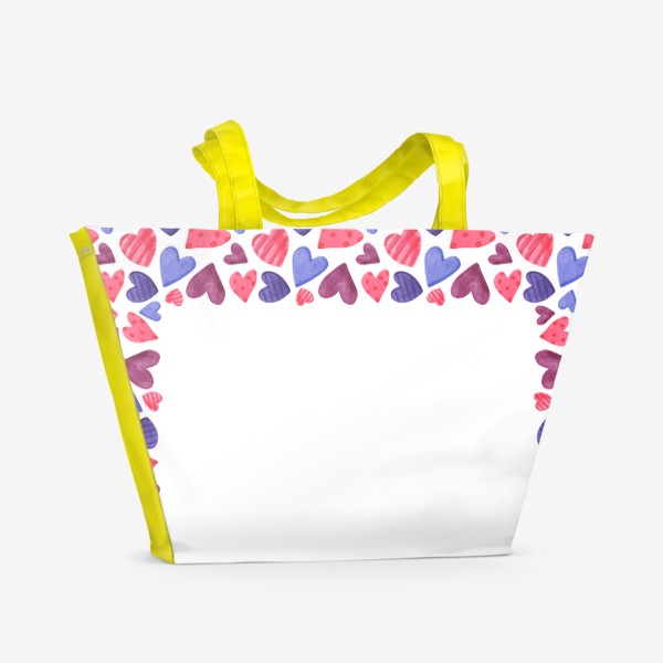Пляжная сумка «Рамка с акварельными сердечками»