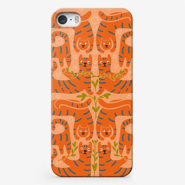 Чехол iPhone «grumpy tigers - оранжевый принт со смешными тиграми»