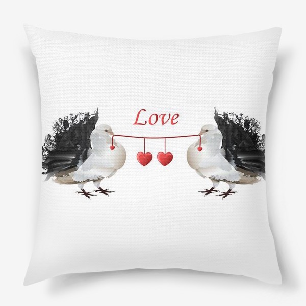 Подушка «Любовь, голуби любви с красным сердцем»