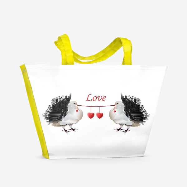 Пляжная сумка «Любовь, голуби любви с красным сердцем»