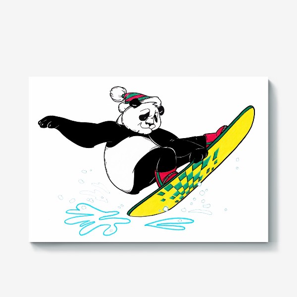 Холст «Медведь сноубордист. Панда. Зимний спорт»