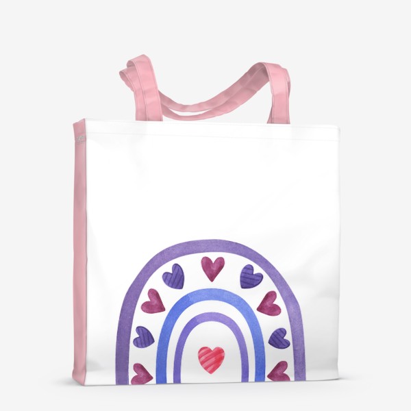 Сумка-шоппер «Акварельная радуга с сердечками»