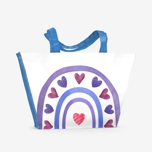 Пляжная сумка «Акварельная радуга с сердечками»