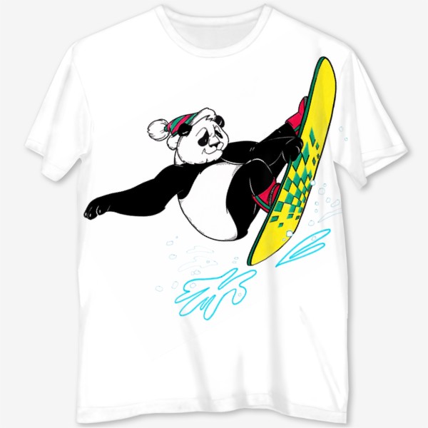 Футболка с полной запечаткой «Медведь сноубордист. Панда. Зимний спорт»