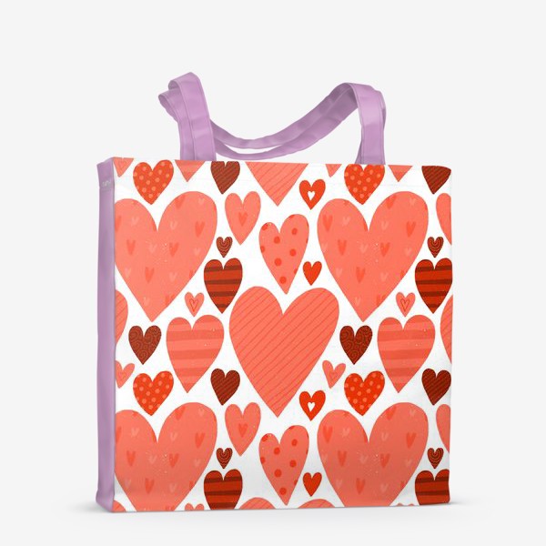 Сумка-шоппер «Яркие красные и розовые сердца. День влюбленных. День Святого Валентина. Любовь. Признание в любви»