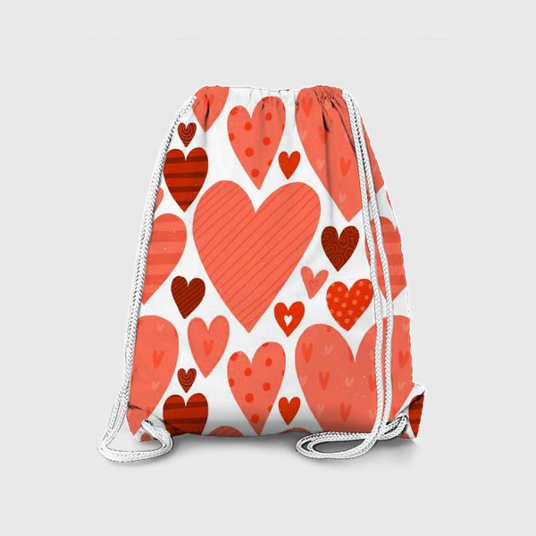 Рюкзак «Яркие красные и розовые сердца. День влюбленных. День Святого Валентина. Любовь. Признание в любви»