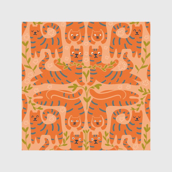 Скатерть «grumpy tigers - оранжевый принт со смешными тиграми»