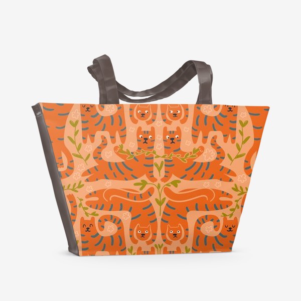 Пляжная сумка &laquo;grumpy tigers - оранжевый принт со смешными тиграми&raquo;