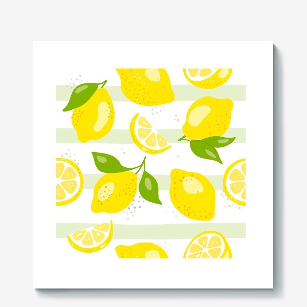 Холст &laquo; «Лимон - бесшовная текстура на белом фоне. Свежие желтые плоды лимона, лайма.»&raquo;