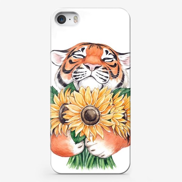 Чехол iPhone «Тигр с подсолнухами»