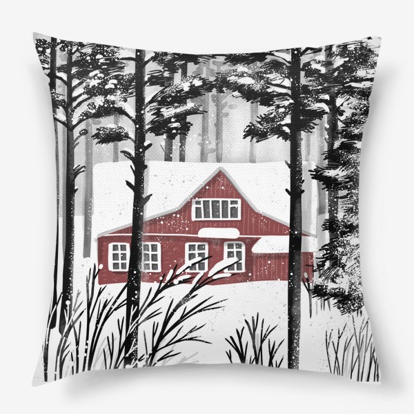Подушка «Зимний дом в лесу»