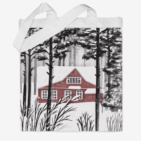 Сумка хб «Зимний дом в лесу»