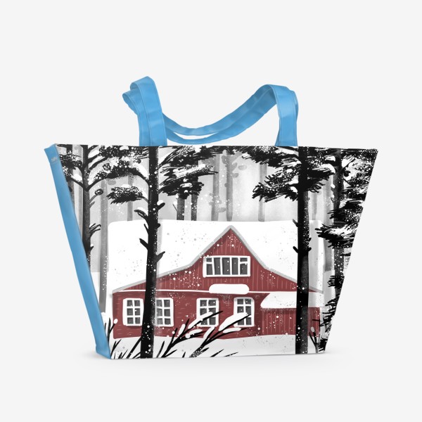 Пляжная сумка «Зимний дом в лесу»