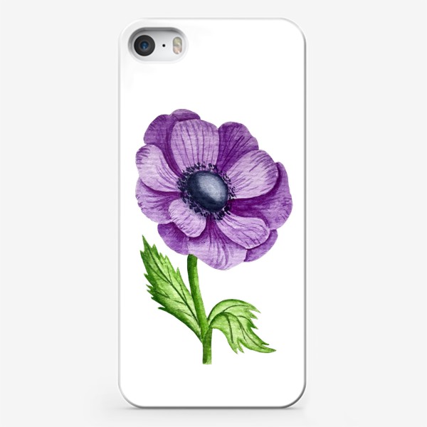 Чехол iPhone «Фиолетовая  анемона. Акварель.»