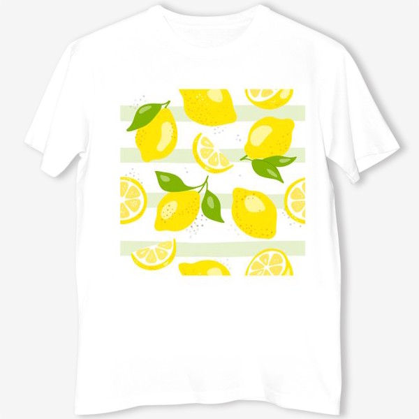 Футболка &laquo; «Лимон - бесшовная текстура на белом фоне. Свежие желтые плоды лимона, лайма.»&raquo;