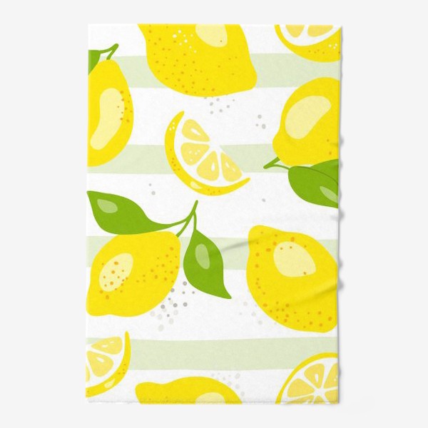 Полотенце &laquo; «Лимон - бесшовная текстура на белом фоне. Свежие желтые плоды лимона, лайма.»&raquo;