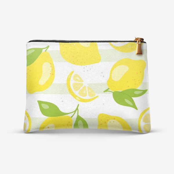 Косметичка &laquo; «Лимон - бесшовная текстура на белом фоне. Свежие желтые плоды лимона, лайма.»&raquo;