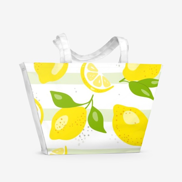 Пляжная сумка « «Лимон - бесшовная текстура на белом фоне. Свежие желтые плоды лимона, лайма.»»