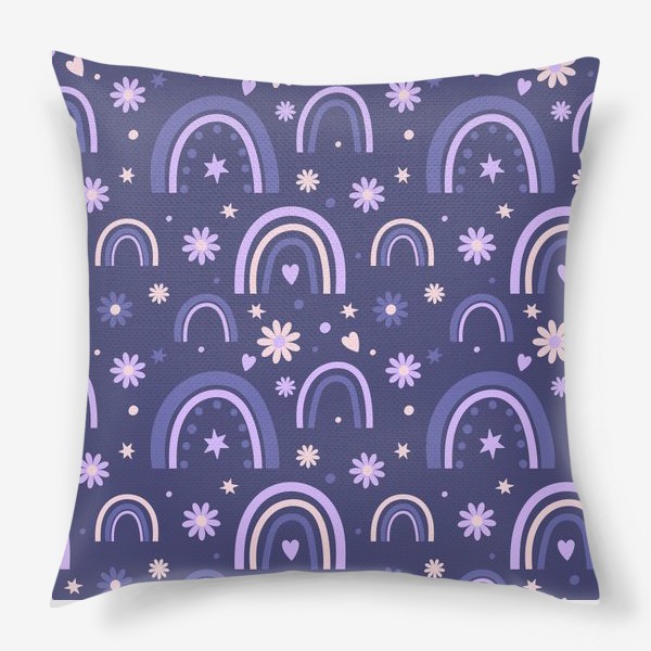 Подушка «Фиолетовый принт с радугами»