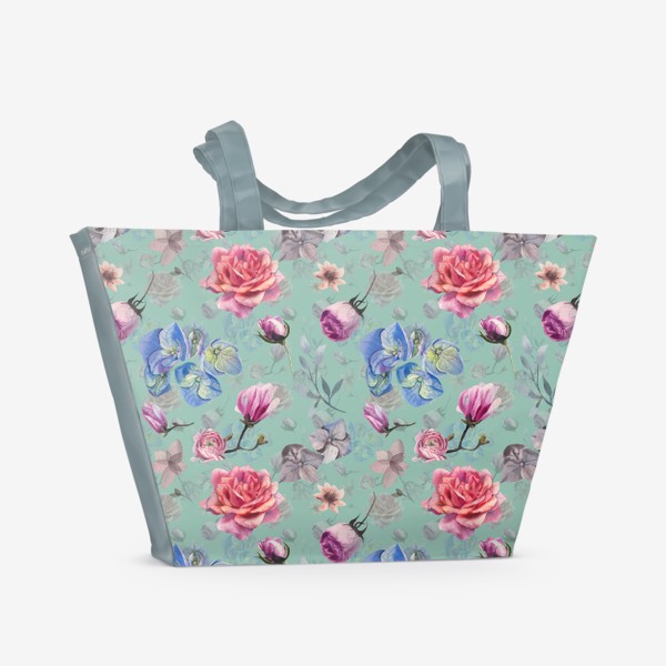 Пляжная сумка «Spring flowers. Turquoise»