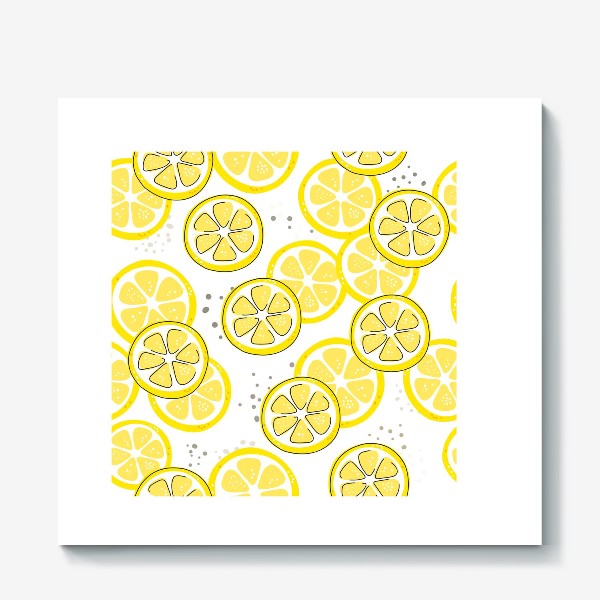 Холст ««Лимон - бесшовная текстура на белом фоне. Свежие желтые плоды лимона, лайма.»»